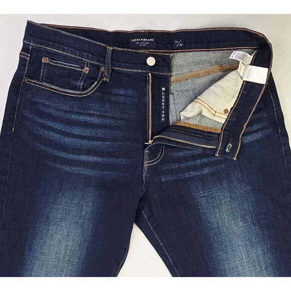 Lucky Brand Size 36X30 Mens 121 Slim Straight Blue Denim 5 Pocket Logo Tag Jeans - Picture 10 of 13